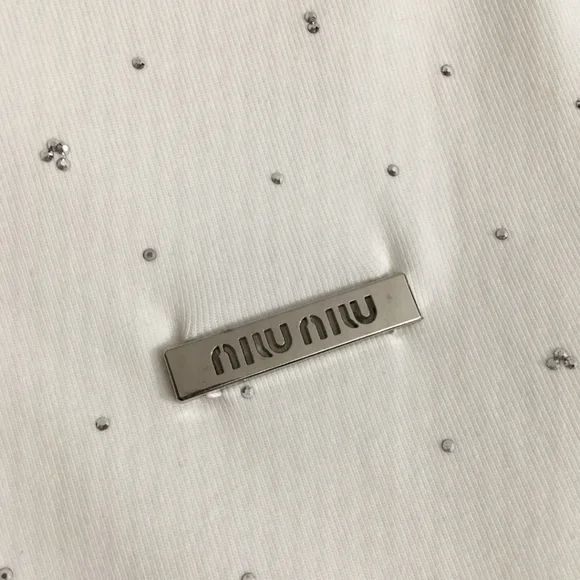 Miu miu long sleeved white T-shirt with diamonds - Picture 5 of 7